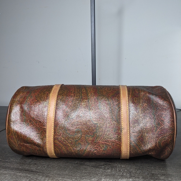 Etro | Vintage Papillon Natural Leather Burgundy Paisley Cylinder Mini Tote Bag - Picture 4 of 5